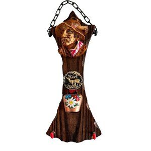 Vintage Swiss Cowbell Wall Mount Wooden Folk Art Key 2-Hook Holder